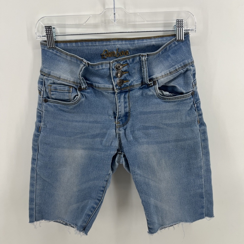 Bamboo Jeans Bermuda Denim Shorts Size 7 High Rise Stretch Blue